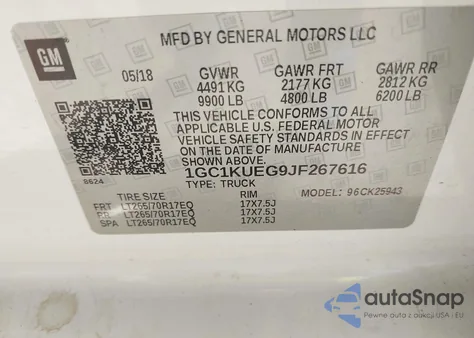 2018 Chevrolet Silverado 2500Hd Wt from USA, damaged, VIN 1GC1KUEG9JF267616